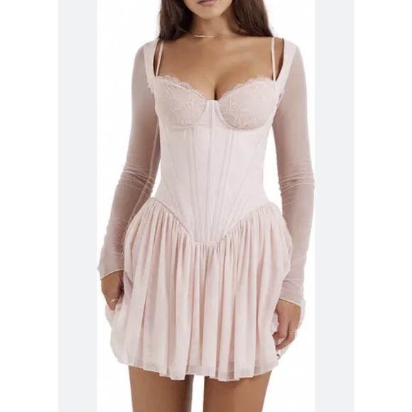 House of CB Vivi Peach Corset Mini Dress S Plus Cup Balletcore Babydoll - Picture 5 of 10